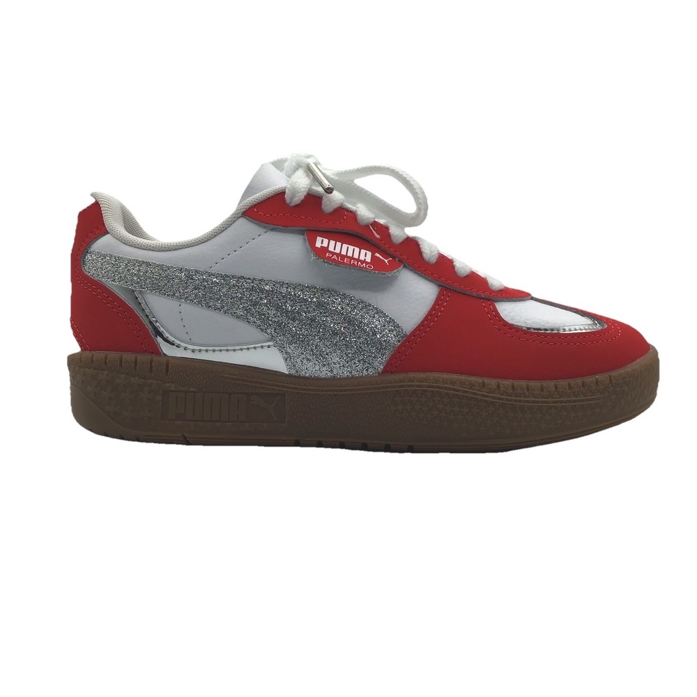 Puma Palermo Glitter Red White Silver Gum Sneakers Women's Size 6